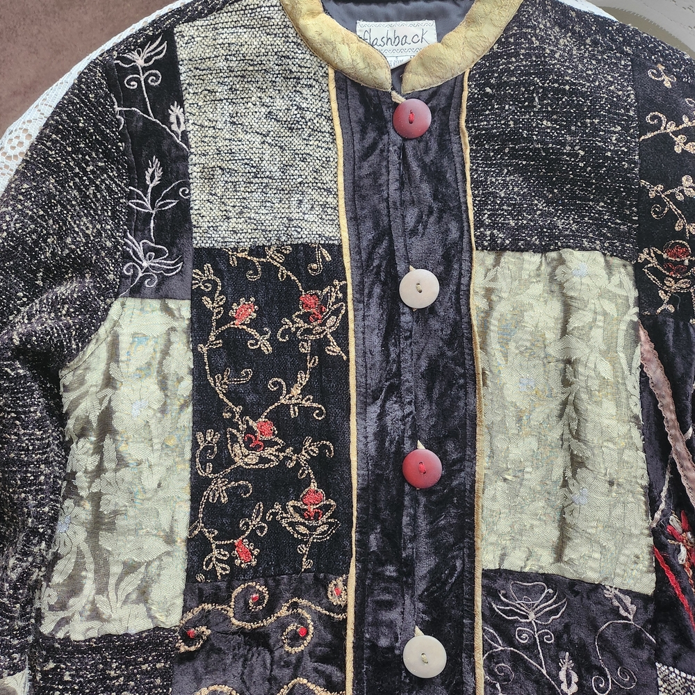 Flashback Women's Patchwork Blazer - Black and Gold